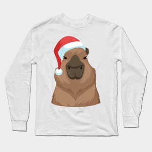 Christmas Capybara in Santa Hat Long Sleeve T-Shirt